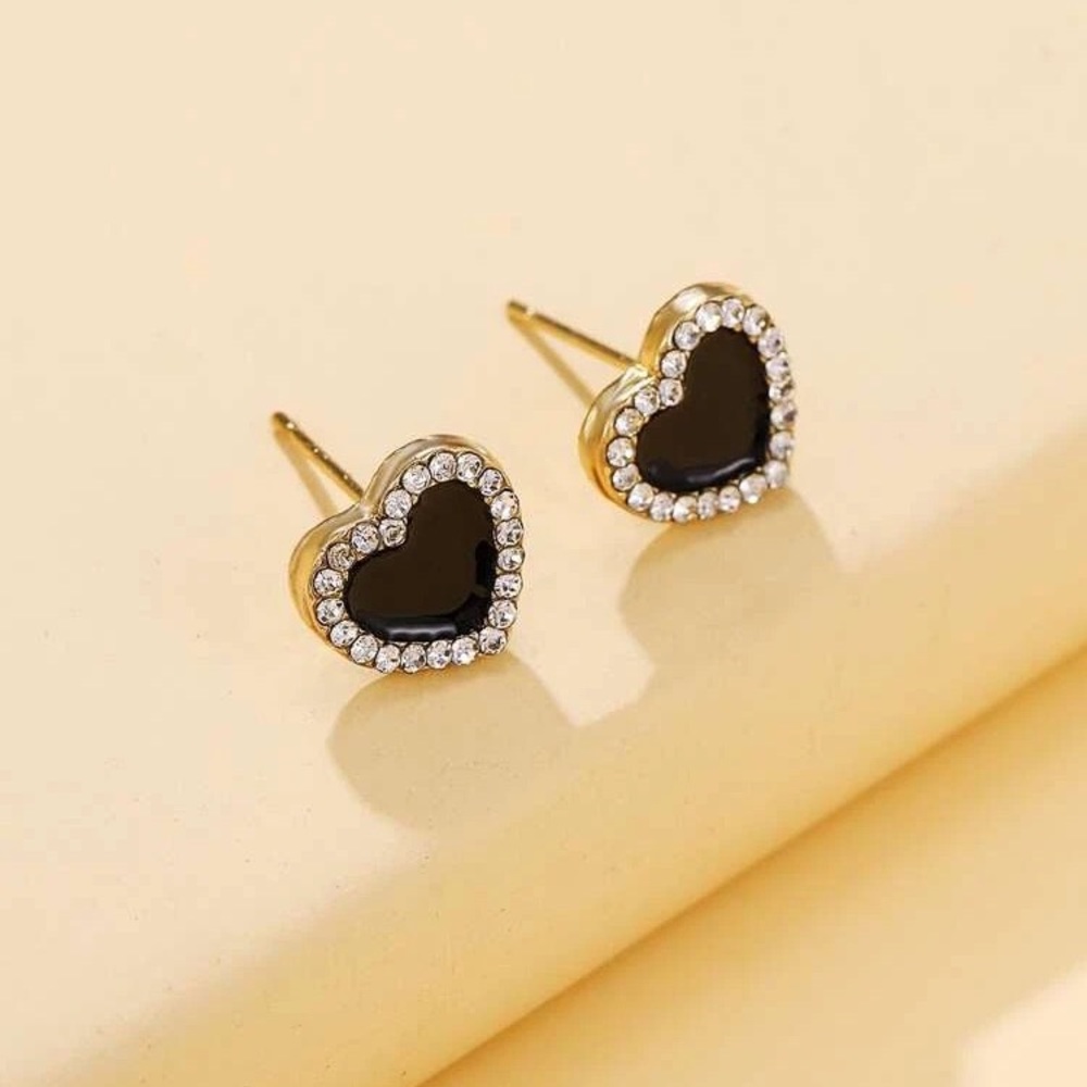 Black Stud Heart Earrings